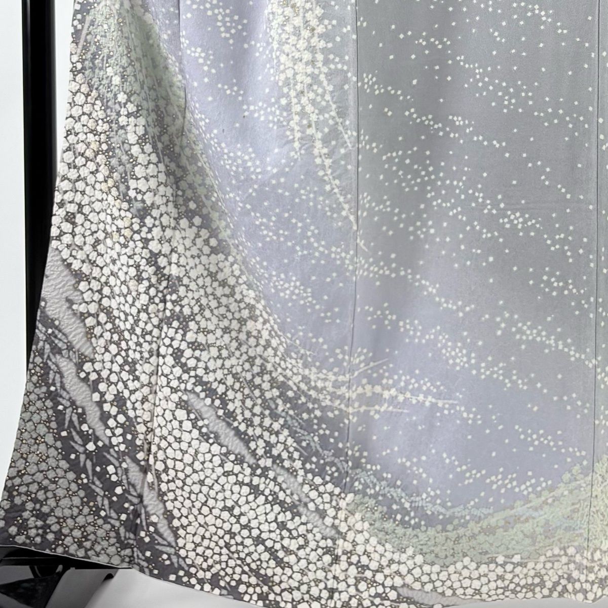 訪問着 身丈163 cm 裄丈67 M 袷 滝泰 落款 枝花 箔散らし柄 絞り 相良刺繍 灰紫 正絹 名品