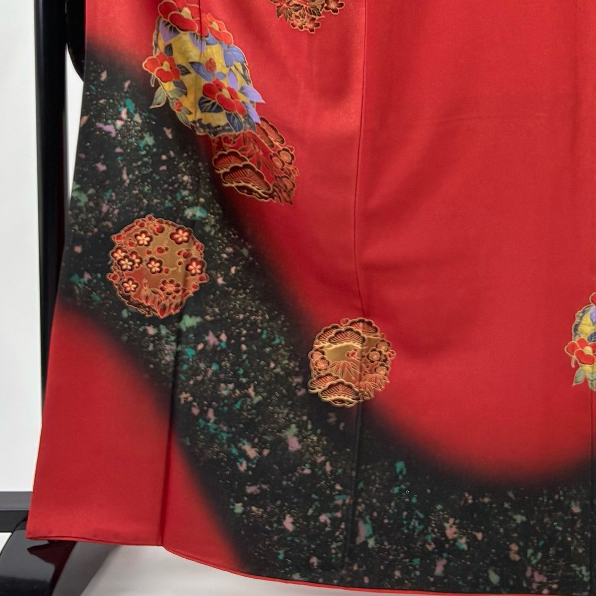 振袖 身丈166 cm 裄丈65 M 袷 花丸文 松竹梅 金通し 金彩 赤 正絹 名品