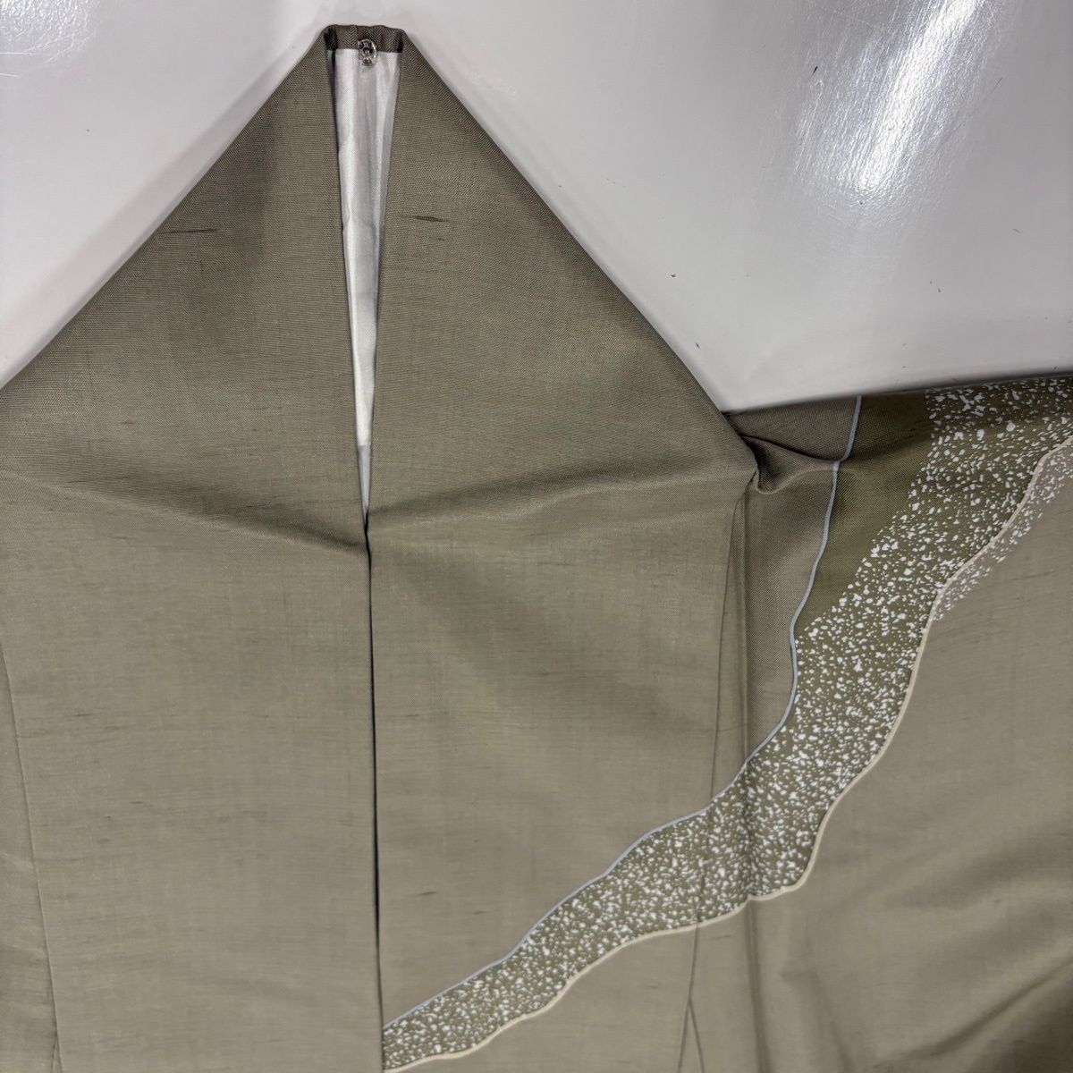  訪問着 身丈160 cm 裄丈65 M 袷 紬地 道長取り 葉柄 灰緑 正絹 訪問着 付け下げ 着物