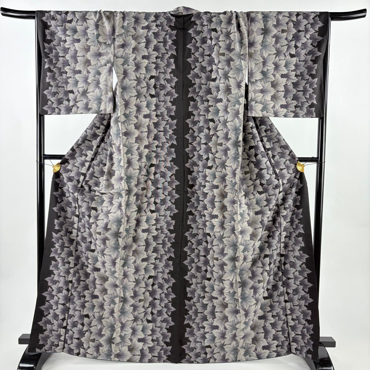 大島紬 身丈166 5 cm 裄丈67 L 袷 証紙 葉柄 墨色 正絹