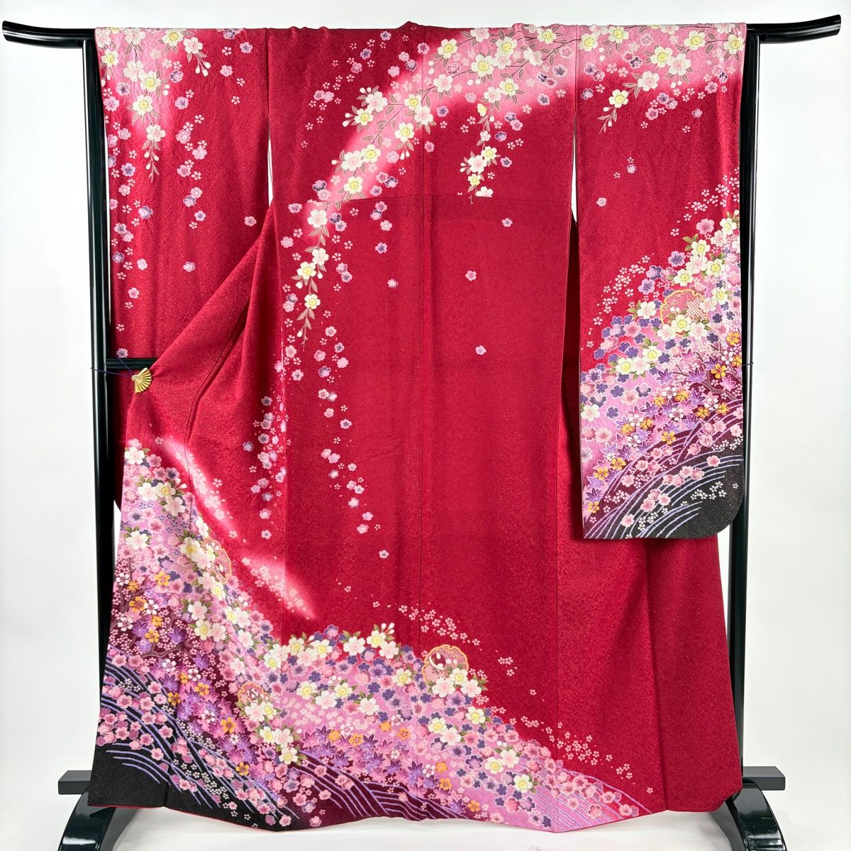 振袖 身丈165 cm 裄丈64 5 M 袷 桜 雪輪 金通し 金彩 赤 正絹