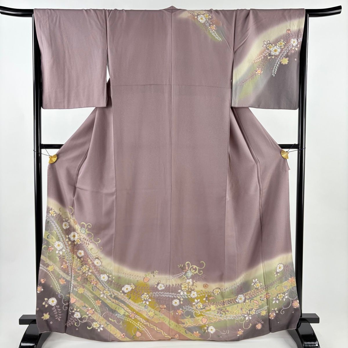 訪問着 身丈168 cm 裄丈67 M 袷 草花 花唐草 金銀彩 絞り 紫 正絹
