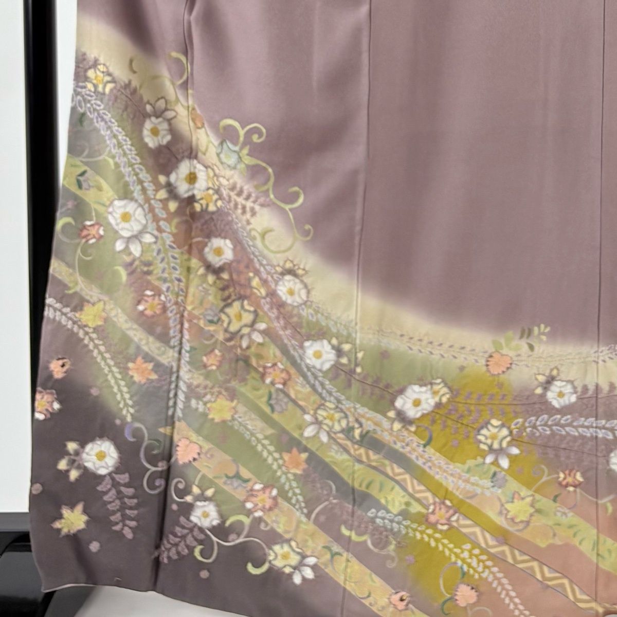 訪問着 身丈168 cm 裄丈67 M 袷 草花 花唐草 金銀彩 絞り 紫 正絹 名品