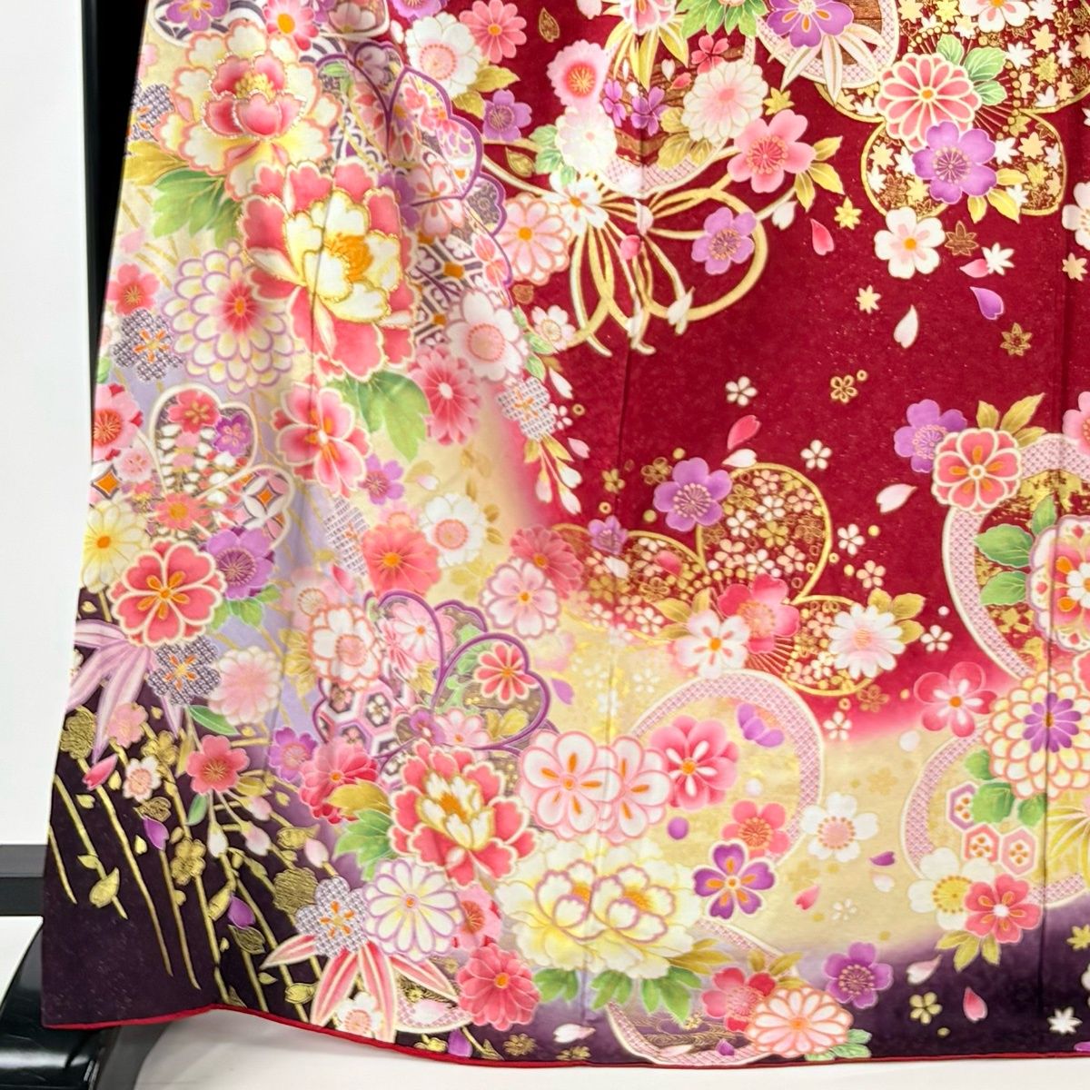 振袖 身丈168.5 cm 裄丈68 L 袷 牡丹 桜 箔 銀通し 赤 正絹 名品