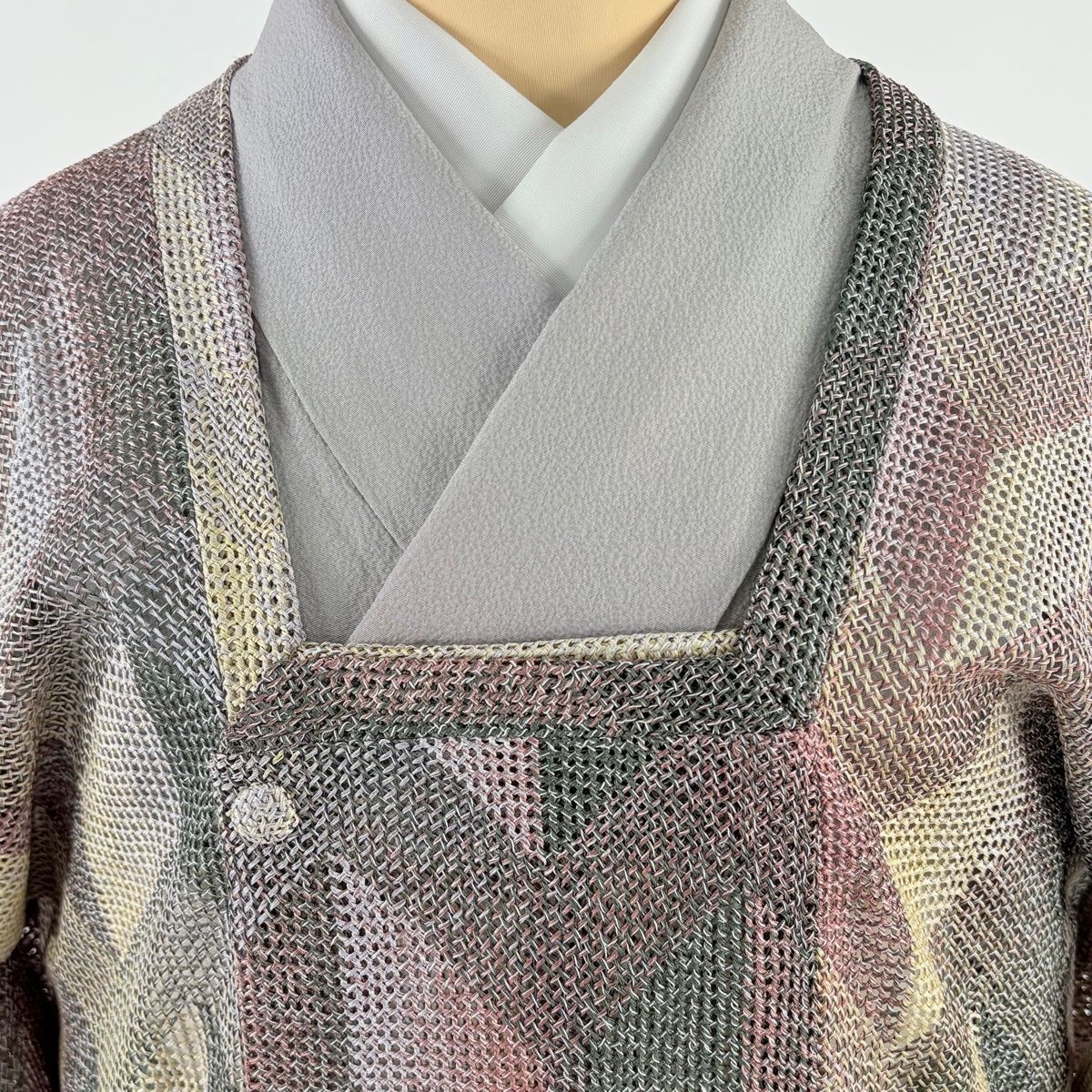 道行 身丈102 5 cm 裄丈64 M 和装コート 角衿 幾何学模様 灰紫 正絹 羽織 着物 浴衣 レディース