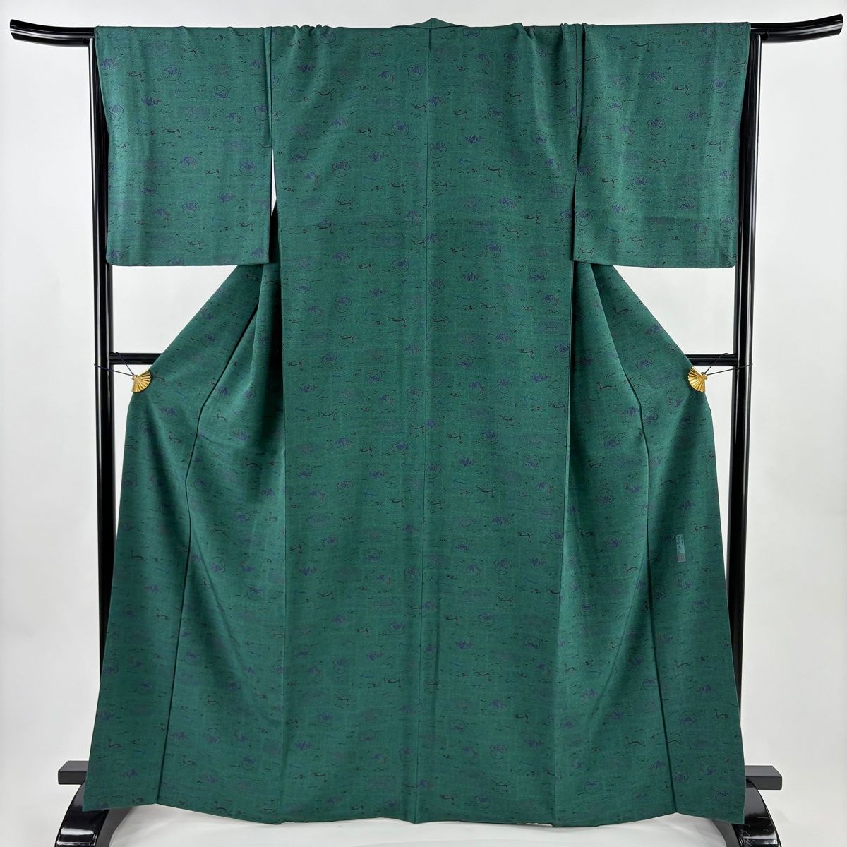 江戸小紋 身丈167 cm 裄丈67.5 L 袷 落款 龍 建物 深緑 正絹 名品