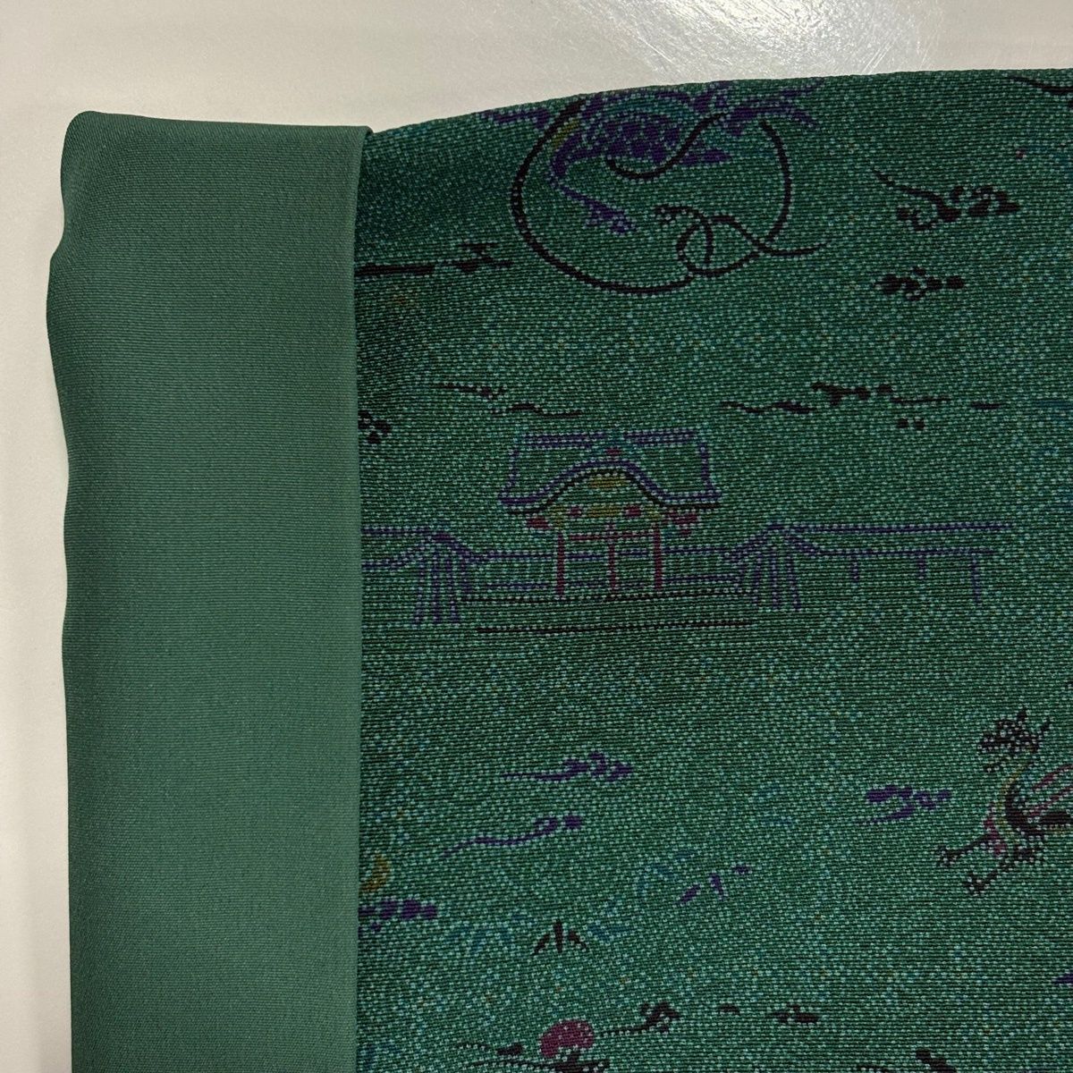  江戸小紋 身丈167 cm 裄丈67.5 L 袷 落款 龍 建物 深緑 正絹 小紋 着物