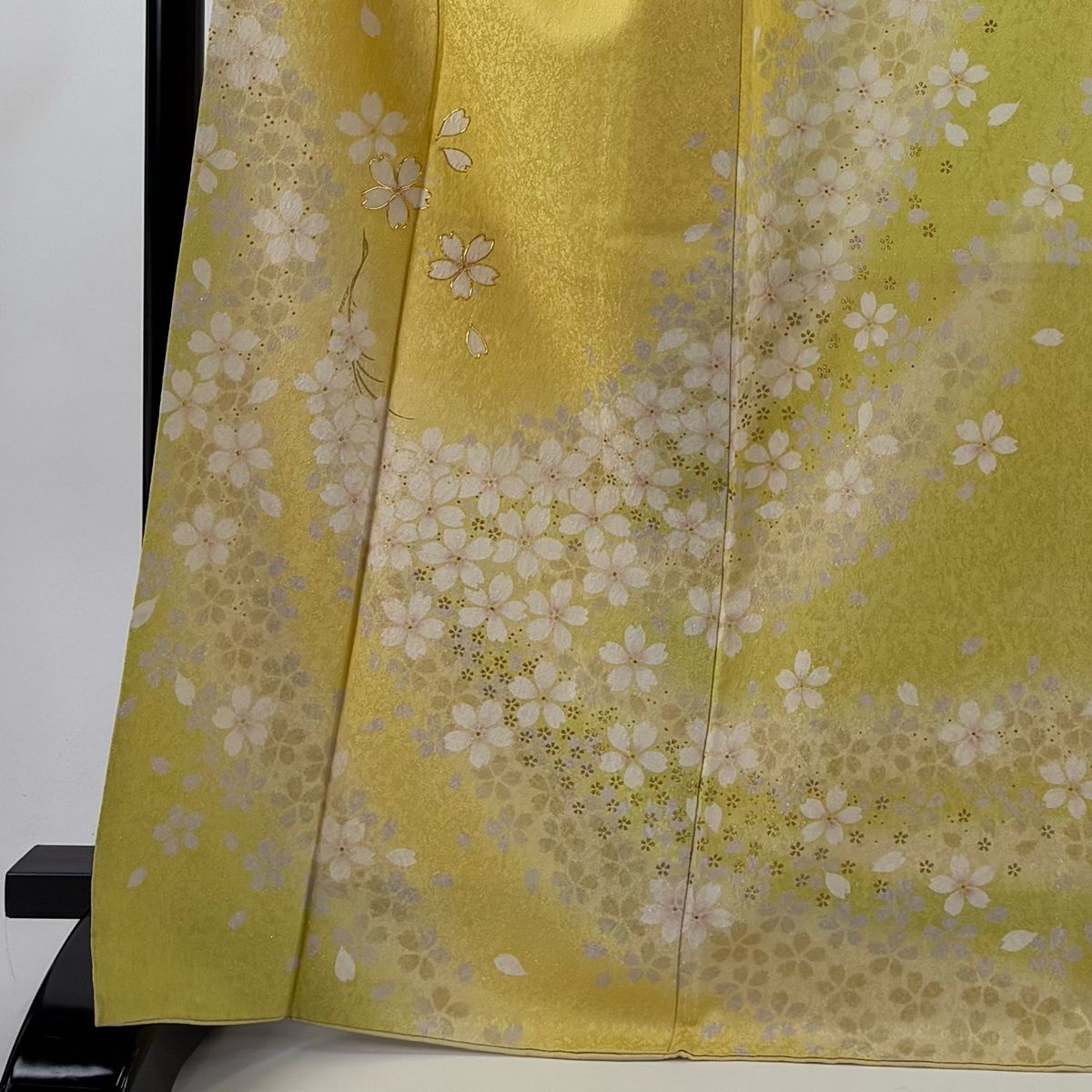 訪問着 身丈168 cm 裄丈68 L 袷 桜 地紋 金通し 金彩 黄色 正絹 名品