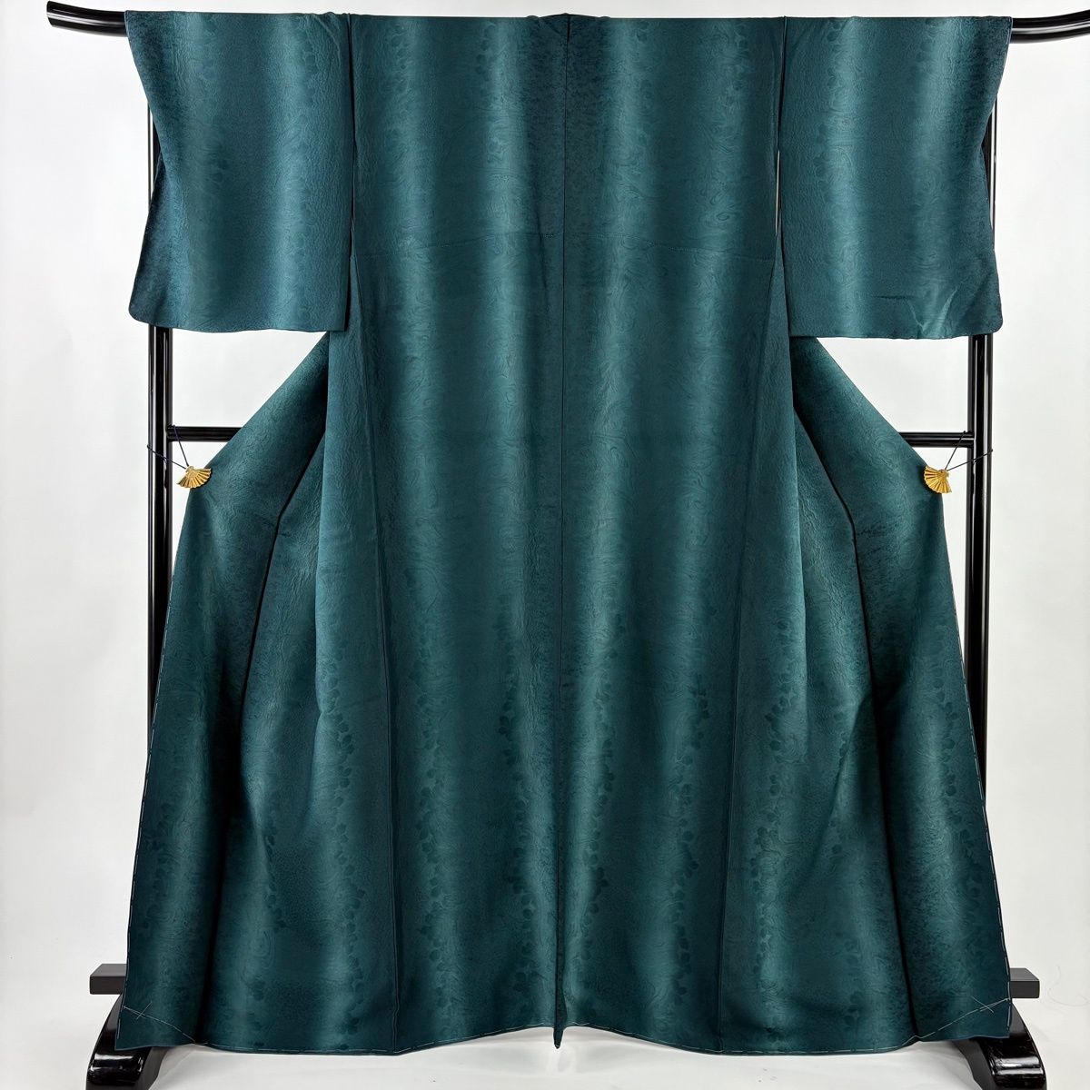 小紋 身丈166 cm 裄丈71 L 袷 墨流し 地紋 縦ぼかし 深緑 正絹