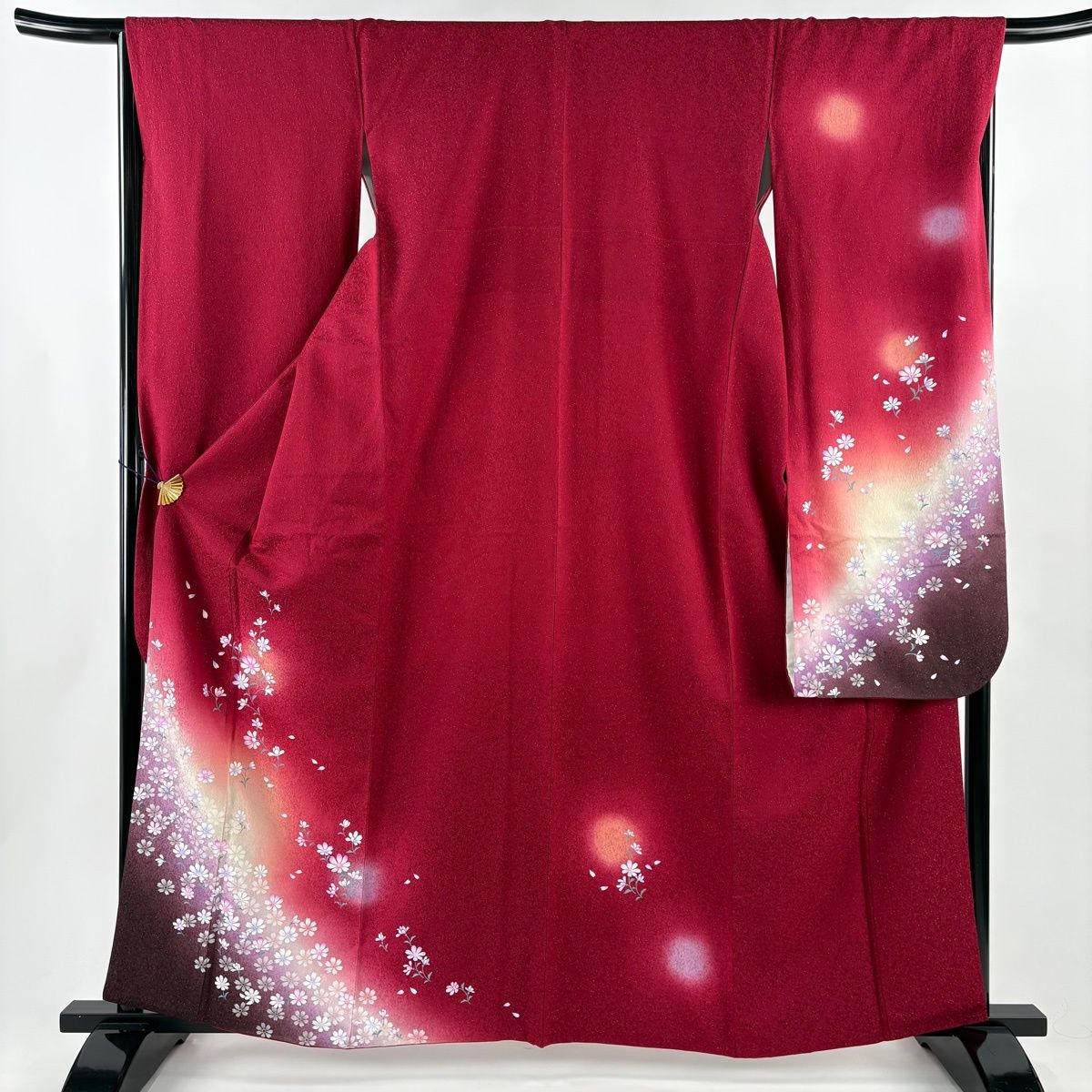 振袖 身丈162.5 cm 裄丈66 M 袷 やまと 草花 銀通し ぼかし 赤 正絹