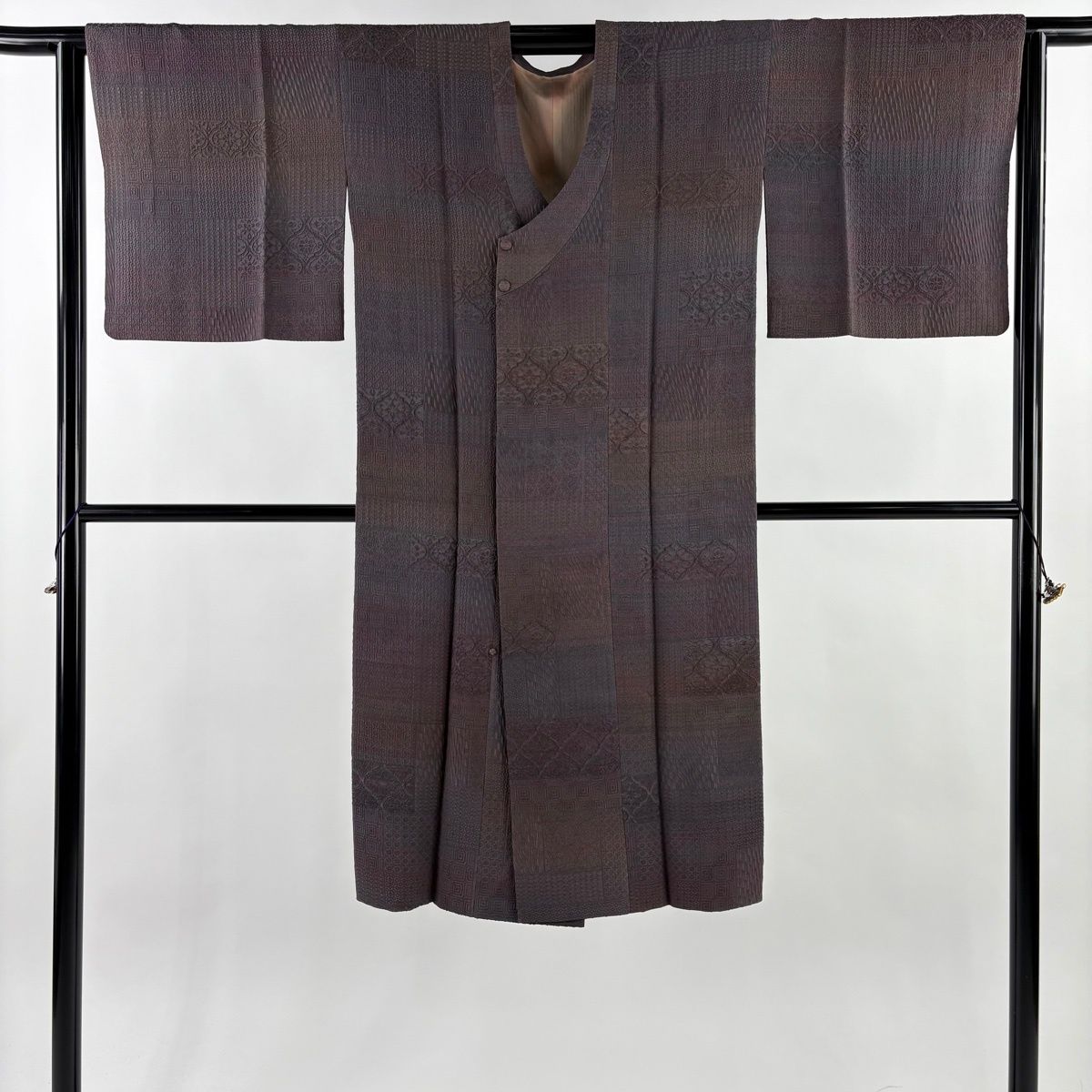  道行 身丈120.5 cm 裄丈64.5 M 和装コート 千代田衿 華文 幾何学模様 灰紫 正絹 名品 羽織 着物 浴衣