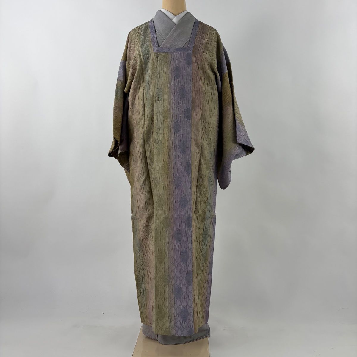 道行 身丈132 cm 裄丈68 L 和装コート 角衿 幾何学模様 ぼかし 薄紫 正絹 名品