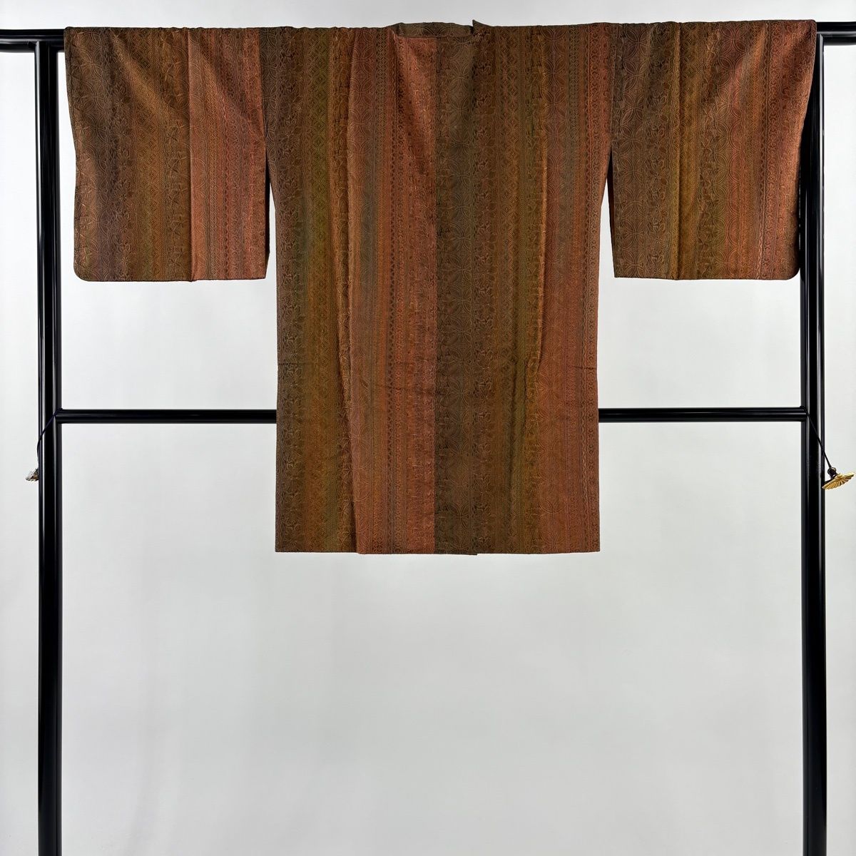 道行 身丈91 cm 裄丈64.5 M 和装コート 角衿 七宝 花 刺繍 赤茶 正絹