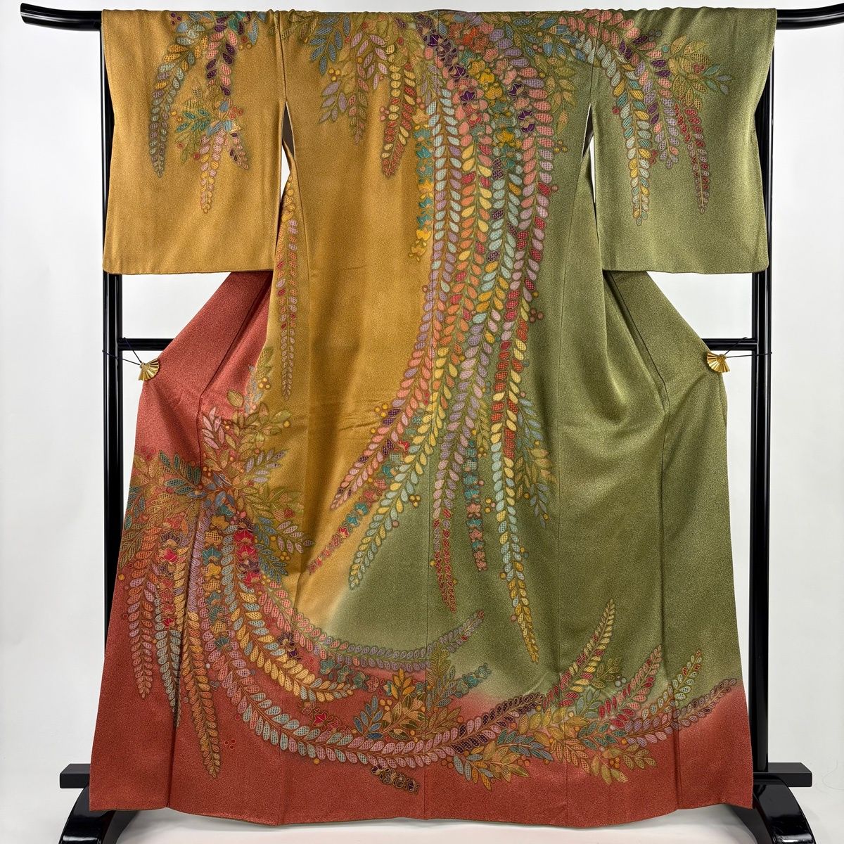 訪問着 身丈166 cm 裄丈67.5 L 袷 藤 刺繍 金通し 濃ピンク 正絹