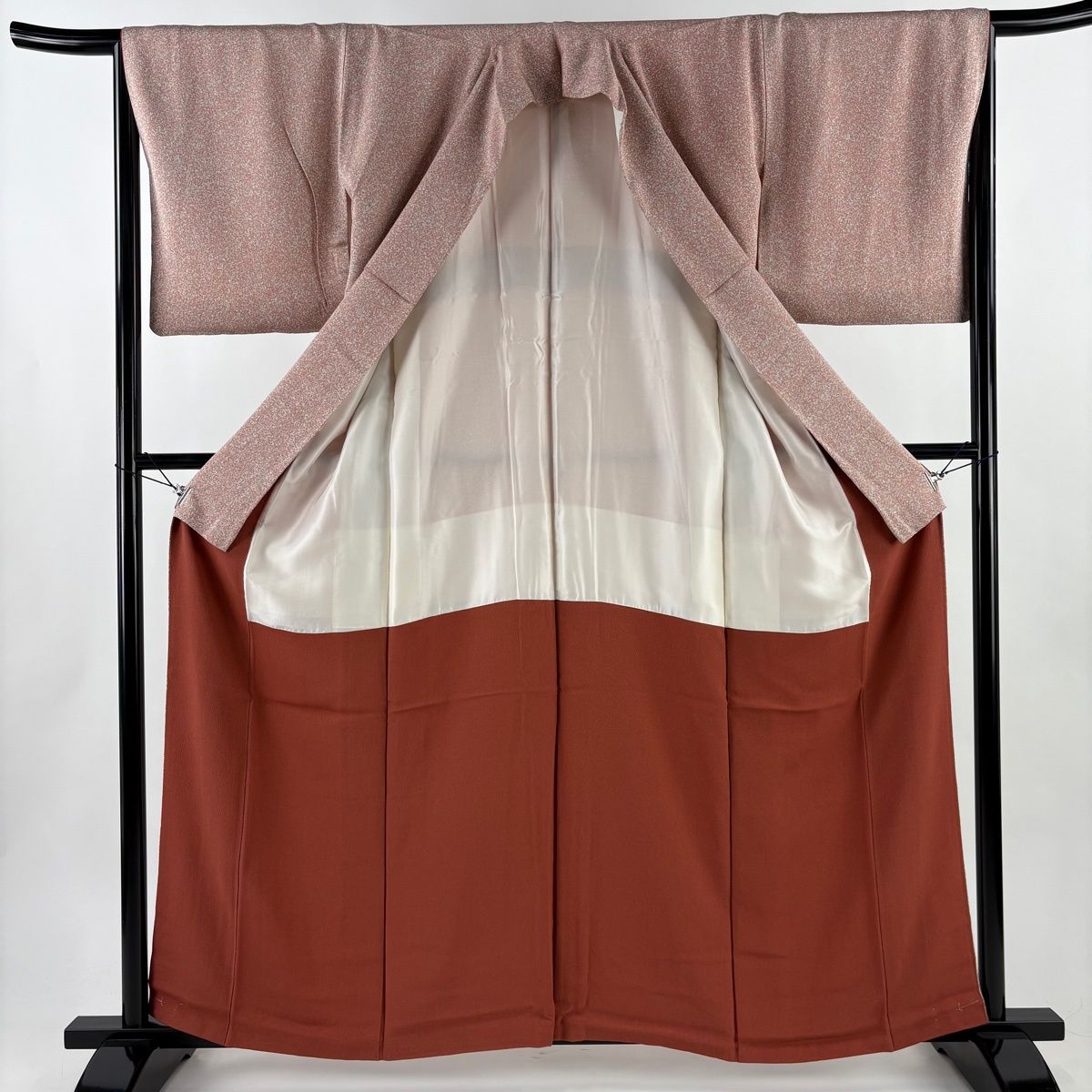  小紋 身丈160 cm 裄丈66.5 M 袷 松井青々 落款 幾何学模様 ピンク 正絹 小紋 着物