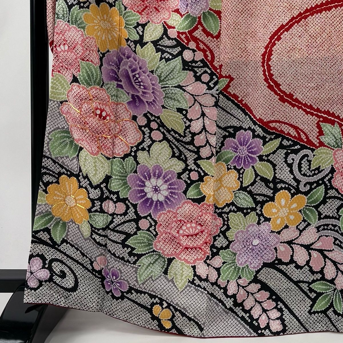 振袖 身丈167.5 cm 裄丈68.5 L 袷 牡丹 菊 金糸 赤 正絹 名品