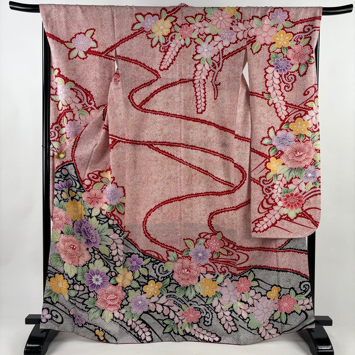 振袖 身丈167.5 cm 裄丈68.5 L 袷 牡丹 菊 金糸 赤 正絹