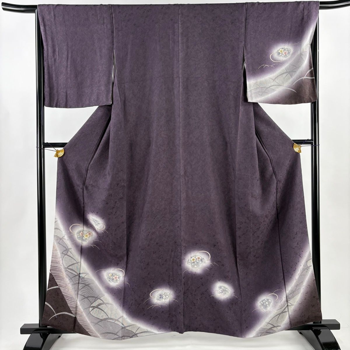 付下げ 身丈160 cm 裄丈66 5 M 袷 万寿菊 桔梗 金糸 金銀彩 紫 正絹