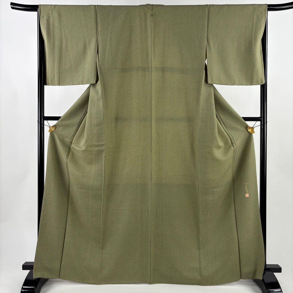 江戸小紋 身丈166 cm 裄丈66.5 M 袷 落款 鮫 灰緑 正絹 名品 一つ紋