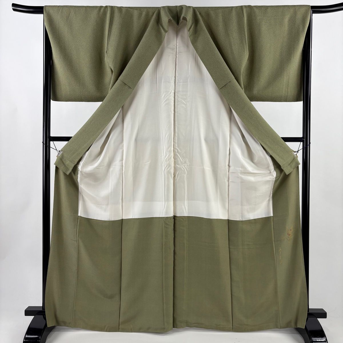  江戸小紋 身丈166 cm 裄丈66.5 M 袷 落款 鮫 灰緑 正絹 一つ紋 小紋 着物