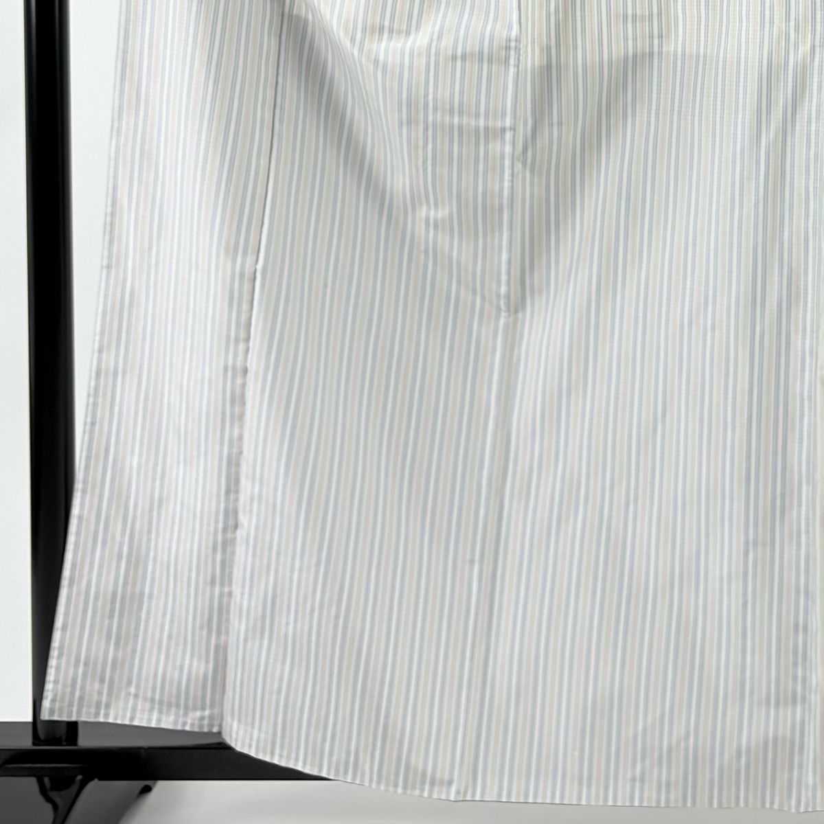 紬 身丈161 cm 裄丈67.5 L 袷 縦縞 白 正絹 名品