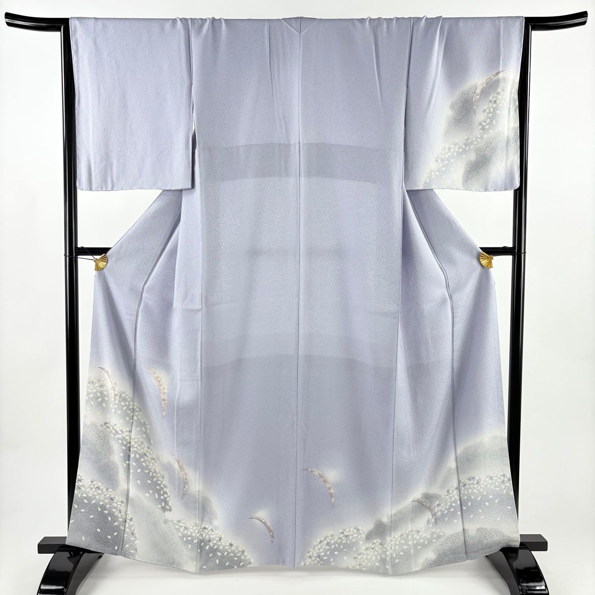 付下げ 身丈163 5 cm 裄丈66 M 袷 雪輪 花びら 金彩 刺繍 薄紫 正絹