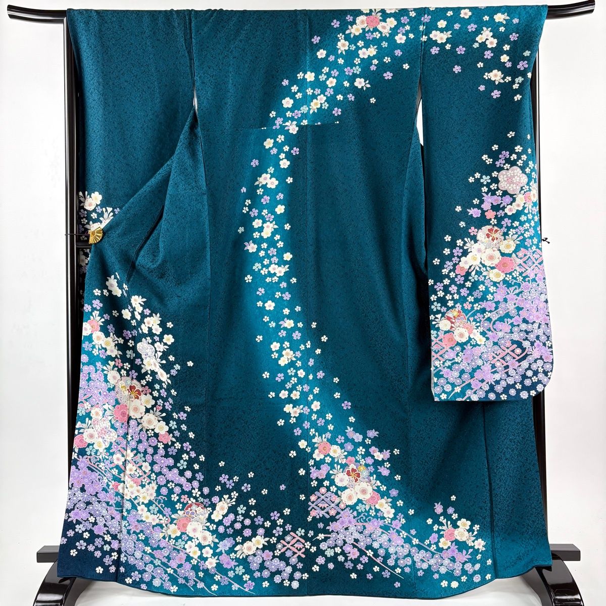 美品】 振袖 身丈169cm 裄丈67.5cm L 袷 袋帯フルセット 桜 雪輪 金