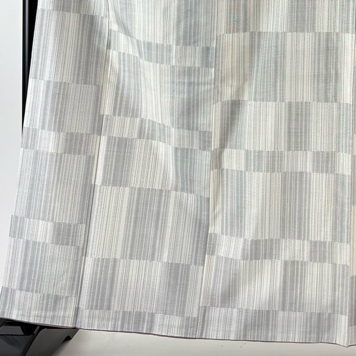 大島紬 身丈163 cm 裄丈66 M 袷 袋帯セット 証紙 縞 幾何学 灰白 正絹