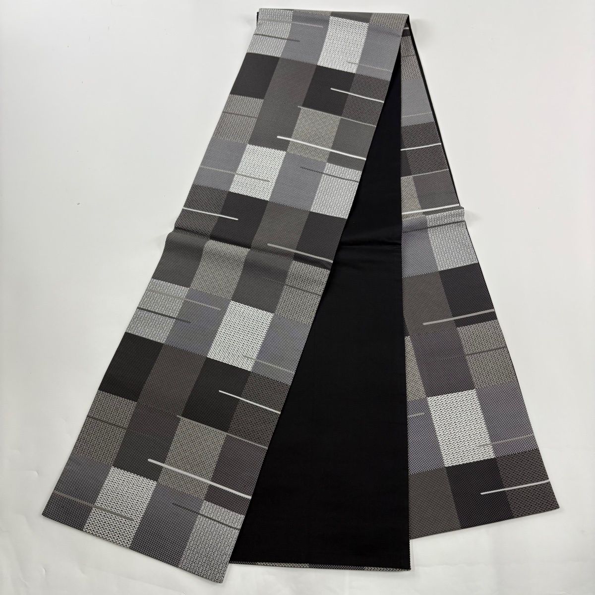  大島紬 身丈160 5 cm 裄丈64 M 袷 袋帯セット 短冊 七宝 黒灰 正絹 秀品 紬 着物