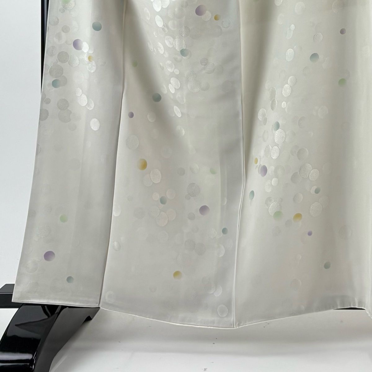 小紋 身丈161 cm 裄丈68 L 袷 袋帯セット 丸 地紋 灰白 正絹 秀品