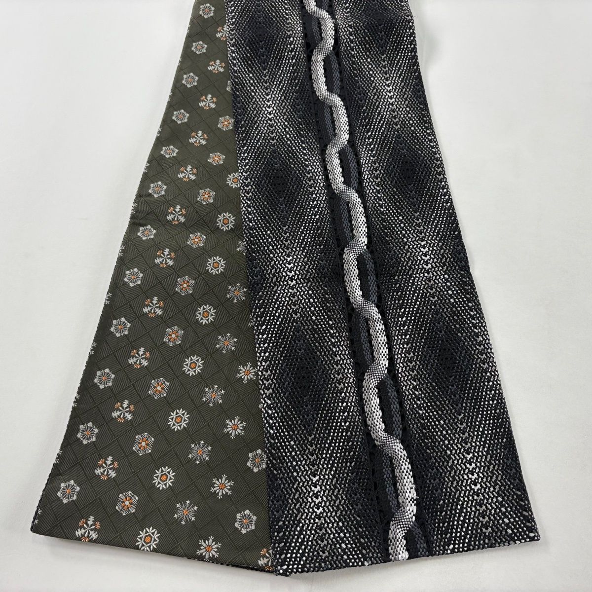 半幅帯 秀品 菱 幾何学模様 墨色 正絹