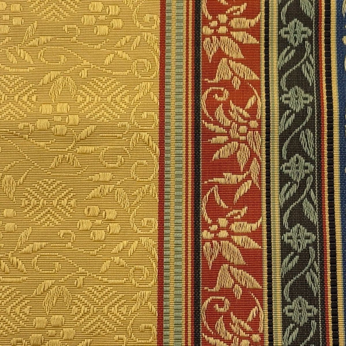 半幅帯 秀品 花唐草 縞 薄オレンジ 正絹