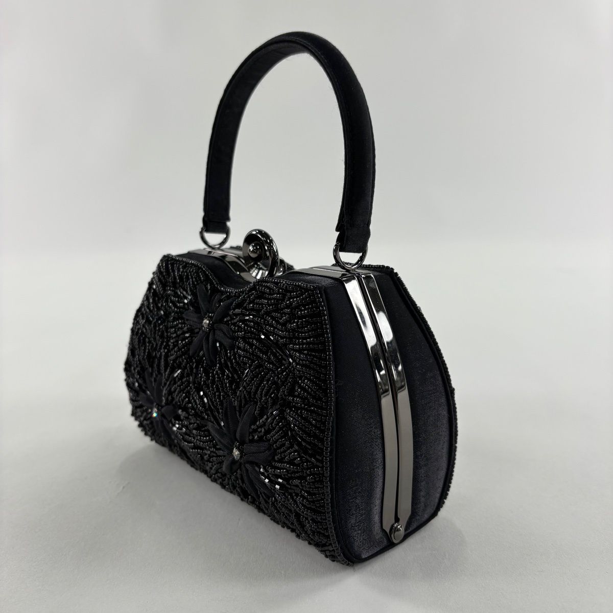 和装バッグ 優品 ビーズバッグ フォーマル 花 ラインストーン 黒 正絹 和装小物