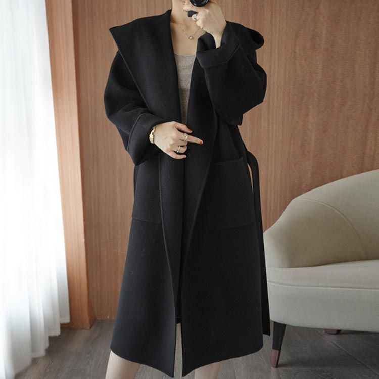 フード付き ウールコート レディース ベルテッドコート ロングコート 長袖 ウール コート ポケット付き ベルト付き ロング丈 上品 エレガント 感 通勤 秋冬 前開き 20代 30代 40代 5 dmtm 0116