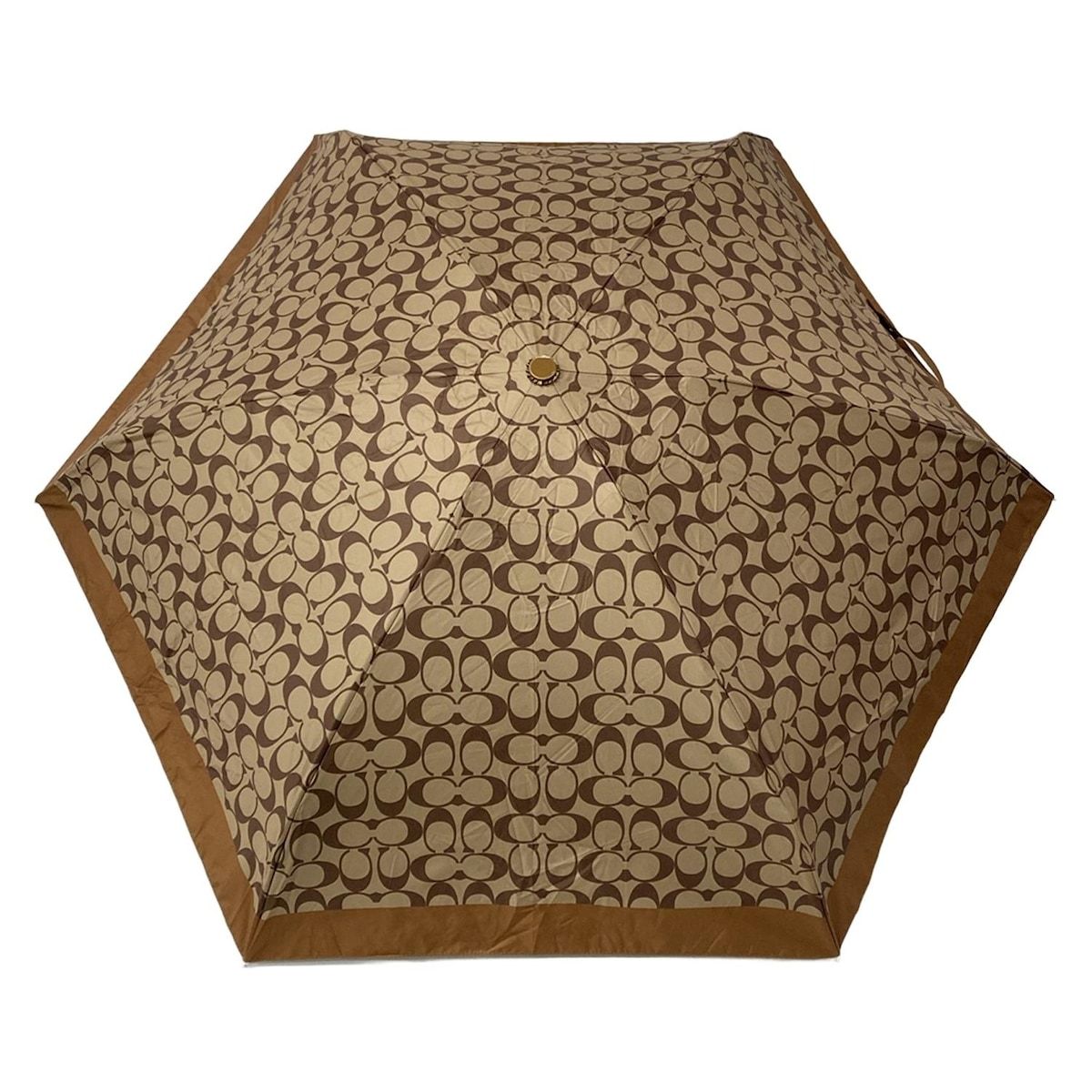 COACH コーチ 折りたたみ傘 - カーキ×ベージュ×ブラウン