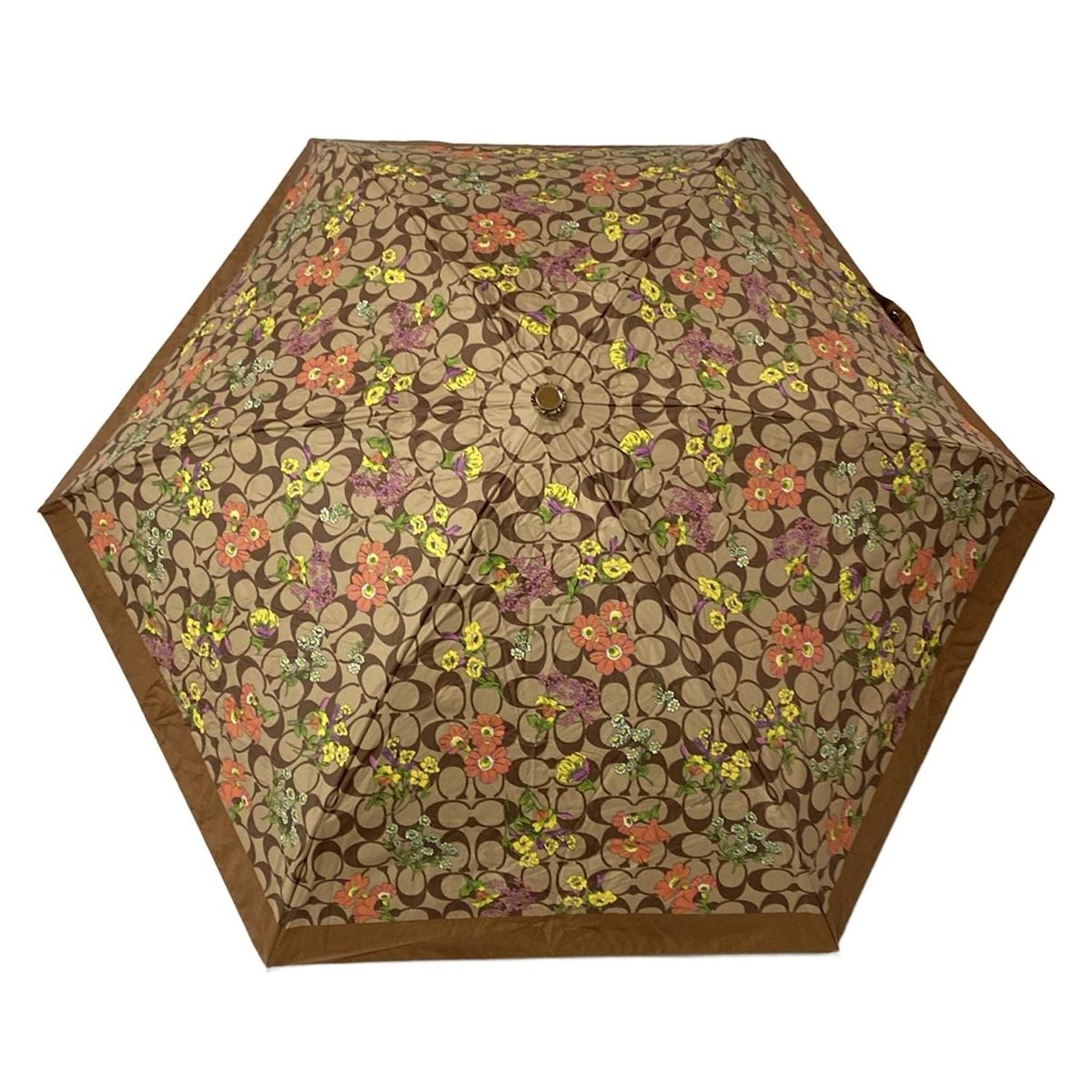 COACH コーチ 折りたたみ傘 ブラウン ダークブラウン マルチ 花柄
