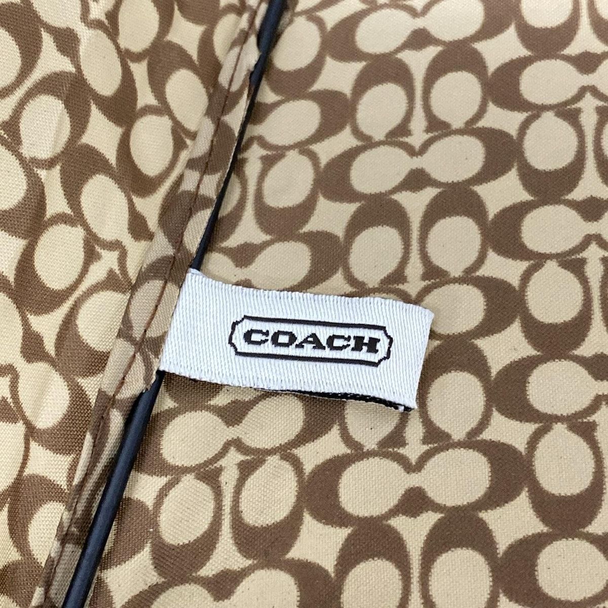 COACH コーチ 折りたたみ傘 - カーキ×ダークブラウン ミニシグネチャー柄 ワンタッチ式
