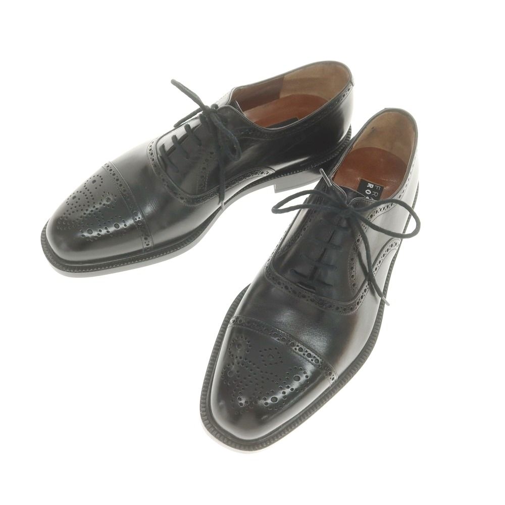 フラテッリ ロセッティ セミブローグ ドレスシューズ ブラック サイズ7 メンズ