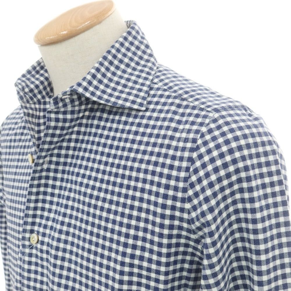 中古】フィナモレ Finamore コットン ギンガムチェック ワイドカラー