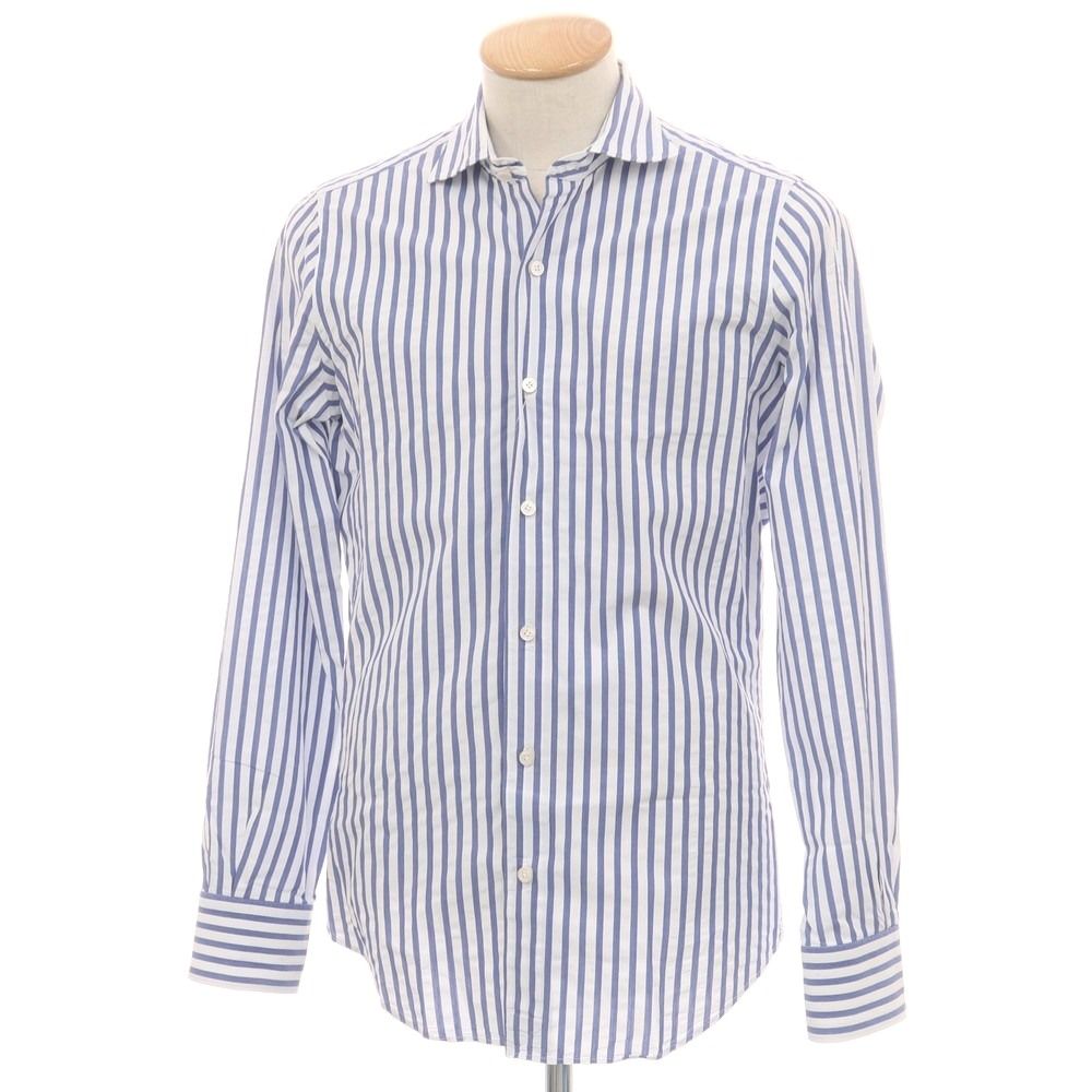 中古】フィナモレ Finamore コットン ストライプ ワイドカラー ドレス