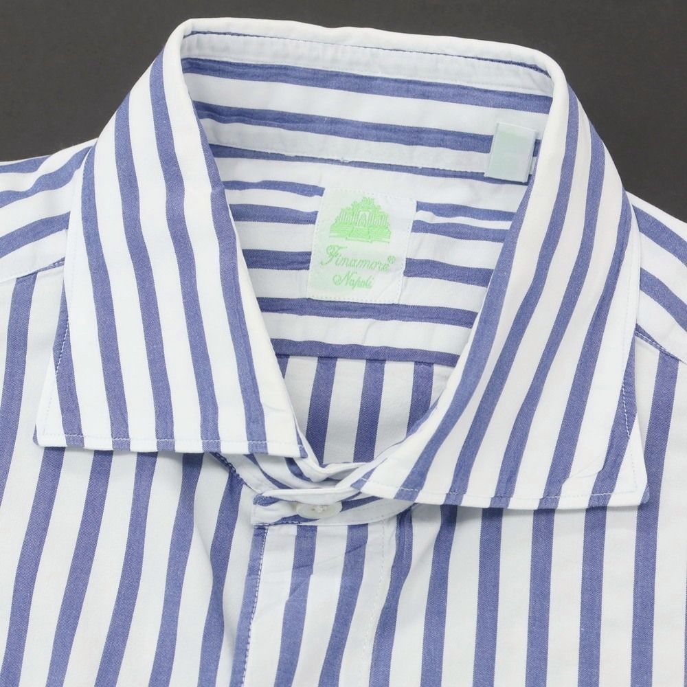 中古】フィナモレ Finamore コットン ストライプ ワイドカラー ドレス