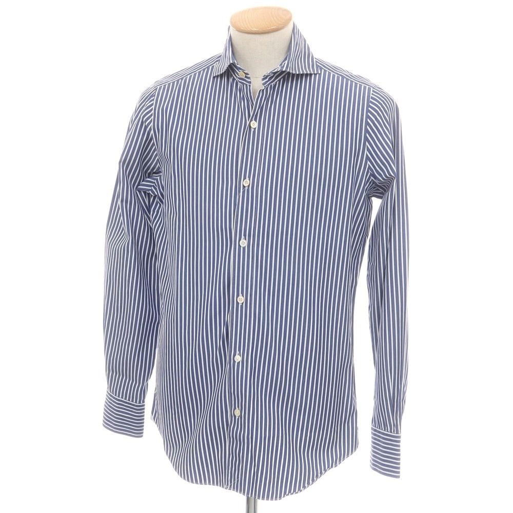 中古】フィナモレ Finamore コットン ストライプ ホリゾンタルカラー