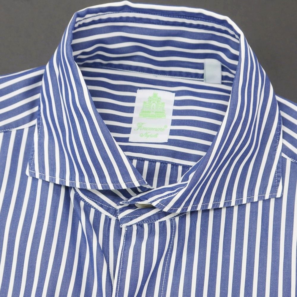 中古】フィナモレ Finamore コットン ストライプ ホリゾンタルカラー