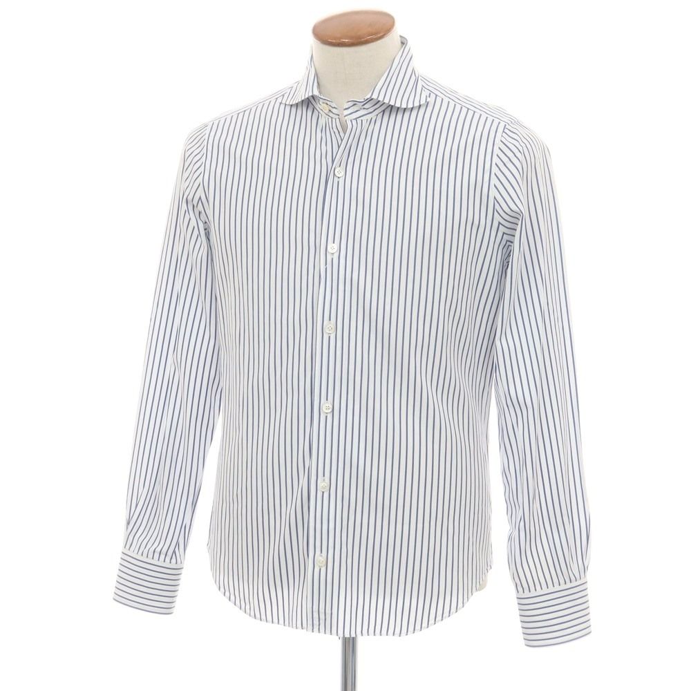 中古】フィナモレ Finamore コットン ストライプ ホリゾンタルカラー