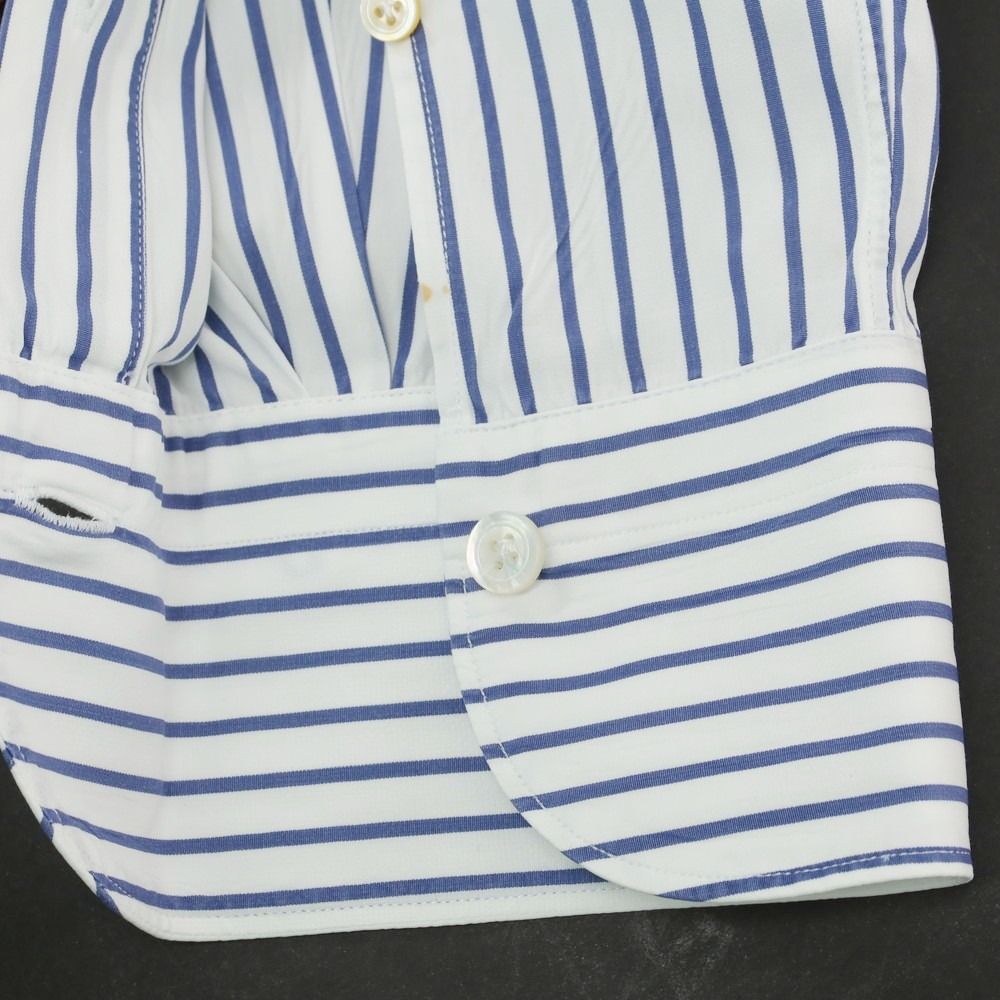 中古】フィナモレ Finamore コットン ストライプ ホリゾンタルカラー