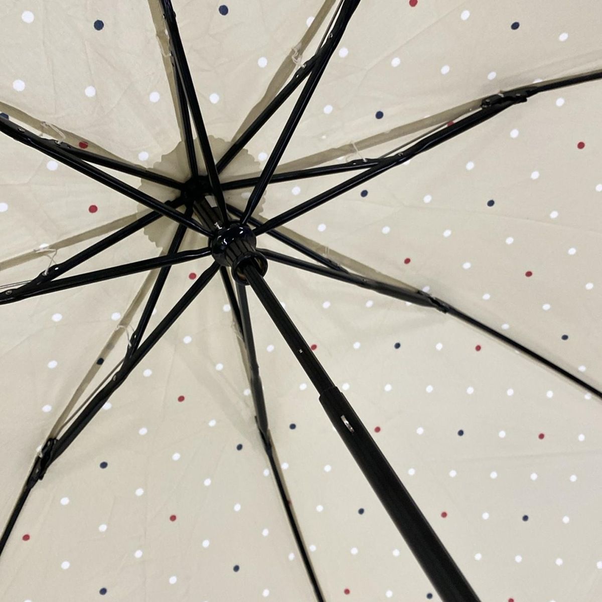  POLObyRalphLauren ポロラルフローレン 折りたたみ傘 ベージュ 白 マルチ ドット柄 晴雨兼用 折りたたみ傘