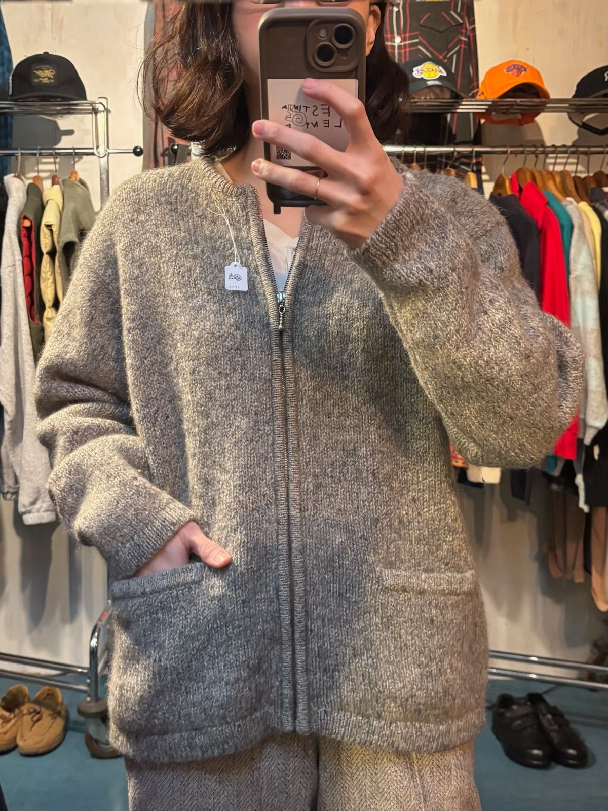 Women’s L Bean Wool Rayon Zip Up Mix Knit Sweater XL 90 s エルエルビーン ミックスニット カーディガン