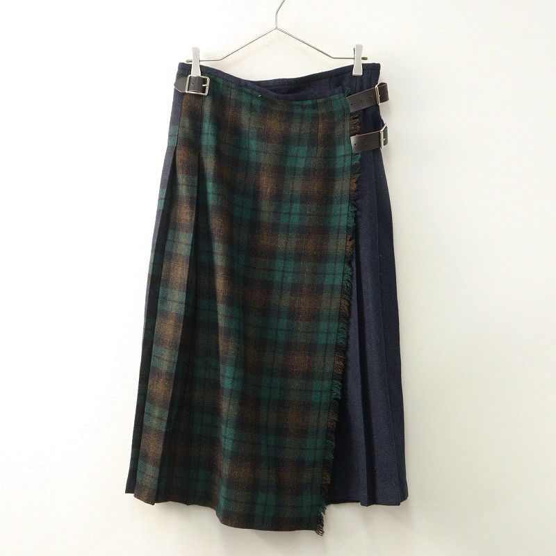 アイルランド製 オニールオブダブリン Oneil of dublin ウール チェック キルトスカート GB 12 グリーン ネイビー┃