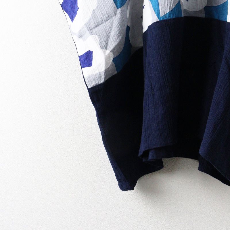 【新品未使用】SOU・SOUソウソウ　高島縮　野ばら　完売品 グッドデザイン賞 ソウソウ SOU SOU 京都 京型友禅 高島縮 貫頭衣 台形衣＼ブルー グレー