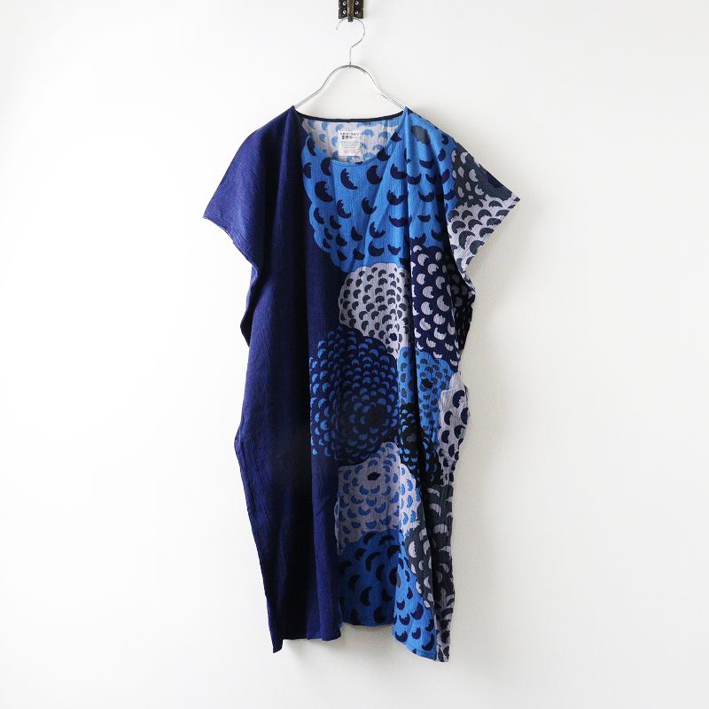 ソウソウ SOU SOU 京都 高島縮 長方形衣 ぽんぽんダリア＼ネイビー